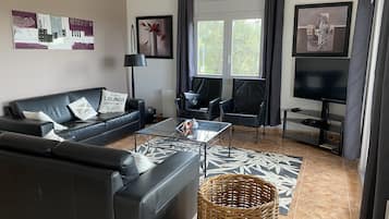 Smart TV, DVD player, books, video library