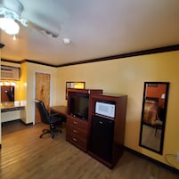 Individually furnished, desk, blackout drapes, iron/ironing board