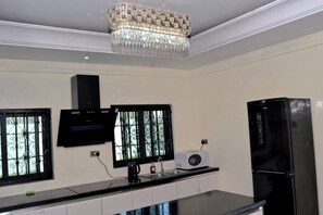 Fridge, microwave, electric kettle, blender