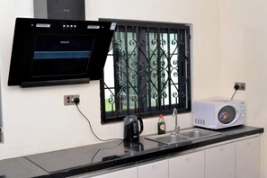 Fridge, microwave, electric kettle, blender