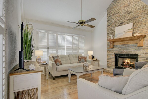 Smart TV, fireplace, video games, books