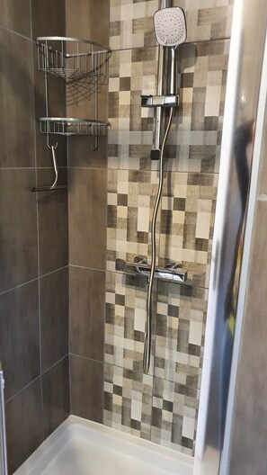 Douche, séchoir à cheveux, papier de toilette