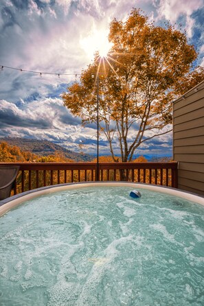 Outdoor spa tub - Blue Ridge Home with Views-Hot Tub-Gameroom/Close to Skiing-Hiking-Asheville! (Mars Hill)