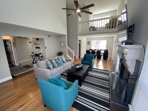 Smart TV, fireplace, foosball, table tennis