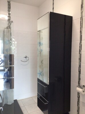 Douche, sèche-cheveux, serviettes fournies, papier toilette