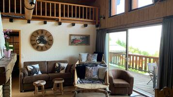 TV, caminetto, libri