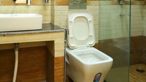 A bathroom with a toilet, sink, and shower. - Best Property Of India, Near to Ganges (Rishikesh)