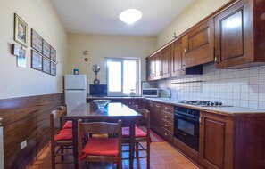 Fridge, microwave, stovetop, cookware/dishes/utensils