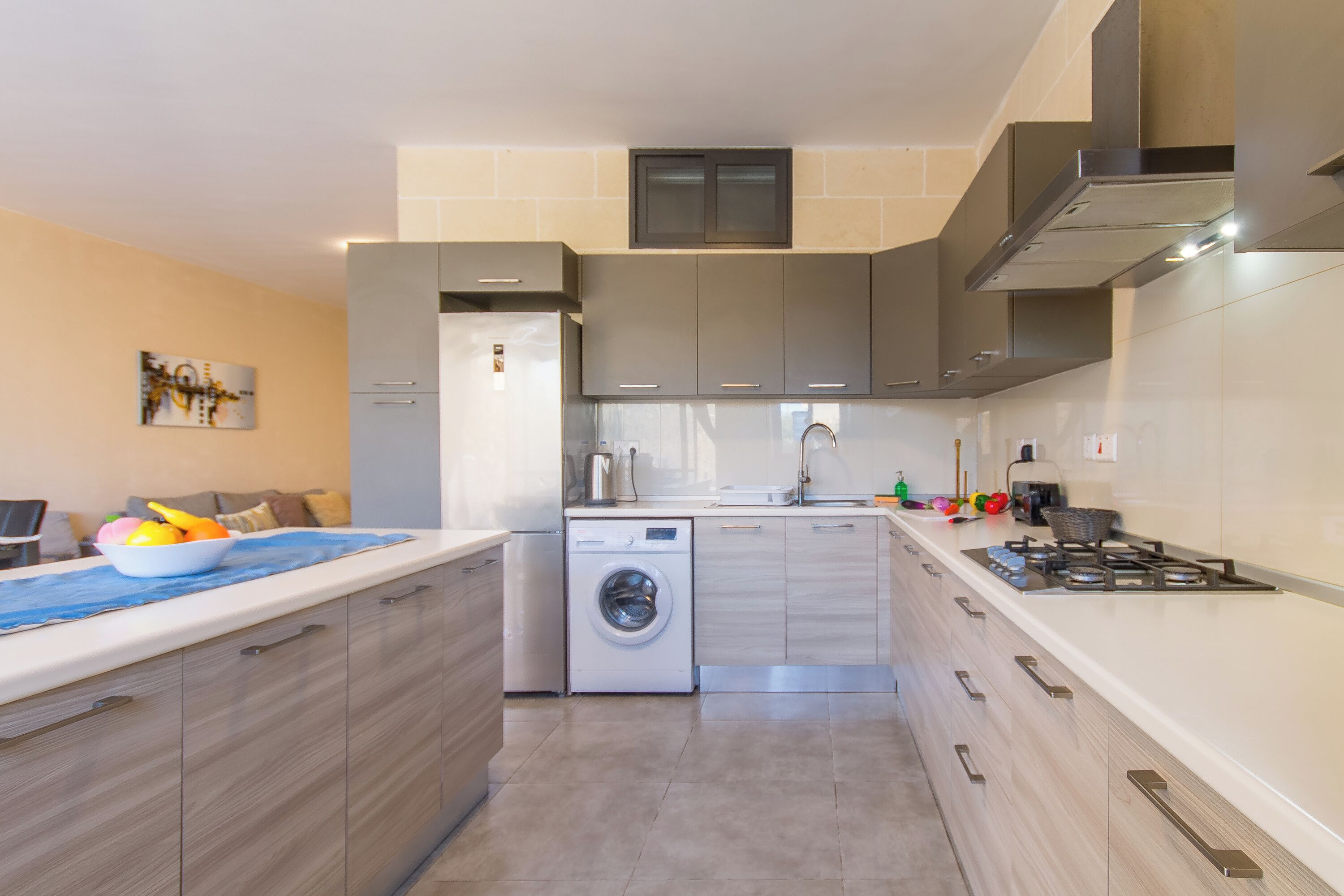 Family House, Multiple Bedrooms (Ta'Siku Gozitan villa + Pool & hot) | Private kitchen | Fridge, microwave, oven, stovetop