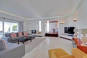 TV, fireplace, table tennis, books