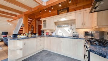 Fridge, oven, dishwasher, cookware/dishes/utensils