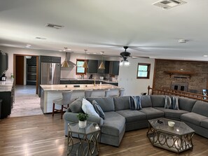 Smart TV, DVD player, foosball, video library