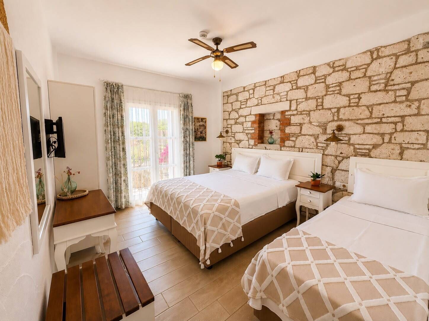 Standard Triple Room, Balcony, Pool View | Hypo-allergenic bedding available, minibar, in-room safe