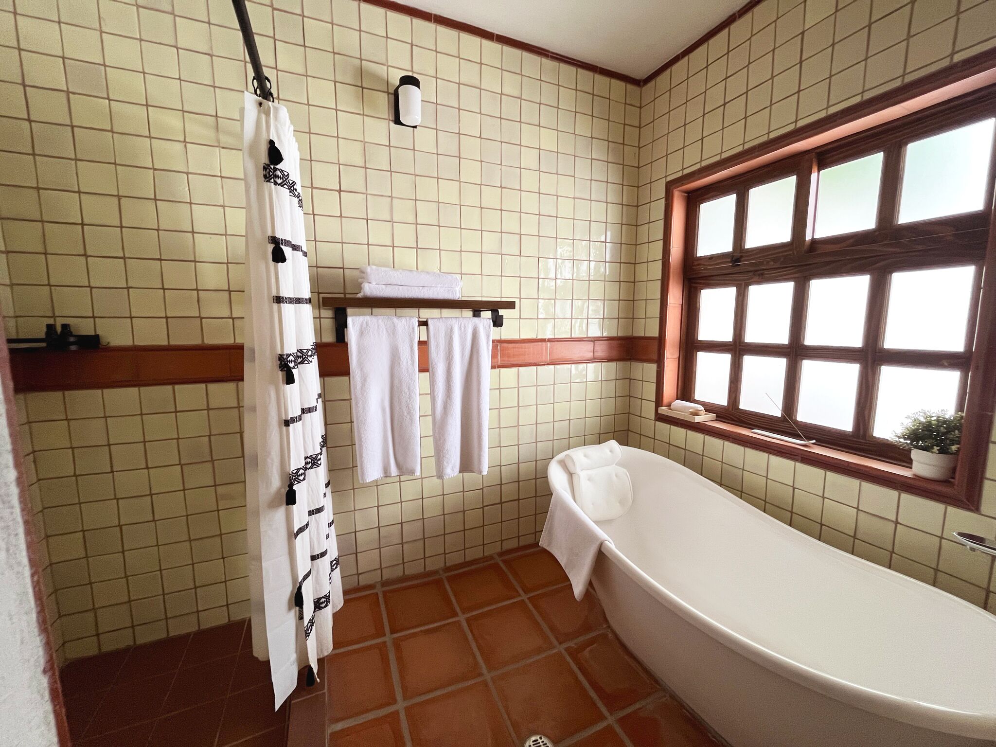master suite | bathroom | shower, hair dryer, towels, soap