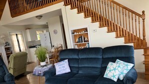 Smart TV, fireplace, DVD player, books