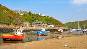 A coastal village with boats docked at the shore, a sandy beach, and houses on a hillside. - 3 bedroom accommodation in Cerbid (Cerbid)