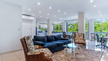 Téléviseur connecté, lecteur de DVD, livres, chaîne audio