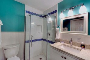 Shower, hair dryer - Upper Lvl Condo, Steps to Beach, Walk to Village! (saint simons island)