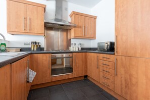 Fridge, microwave, oven, electric kettle