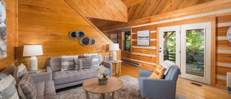 Smart TV, chimenea y libros