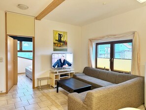 Fernseher, DVD-Player, Tischtennisplatte, Stereoanlage