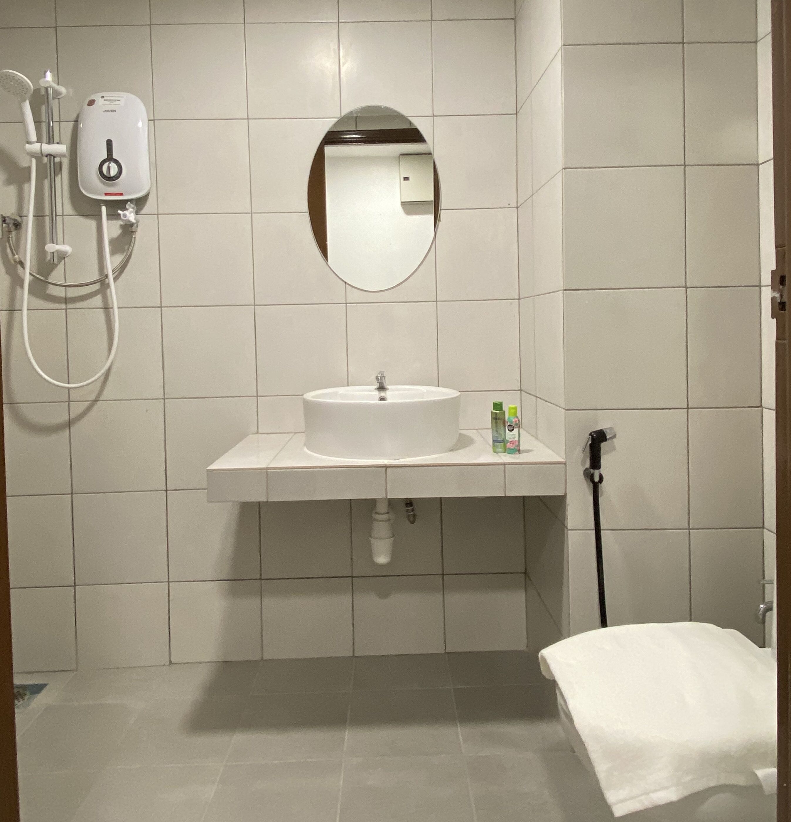 Une salle de bain avec un lavabo, un miroir et une douche.