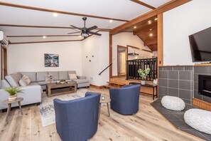 Smart TV, fireplace, video games, foosball