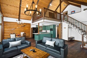 Télévision à écran plat, cheminée, livres