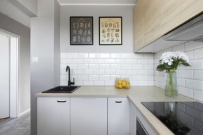 Classic Apartment | Private kitchen | Fridge, dishwasher, coffee/tea maker, electric kettle