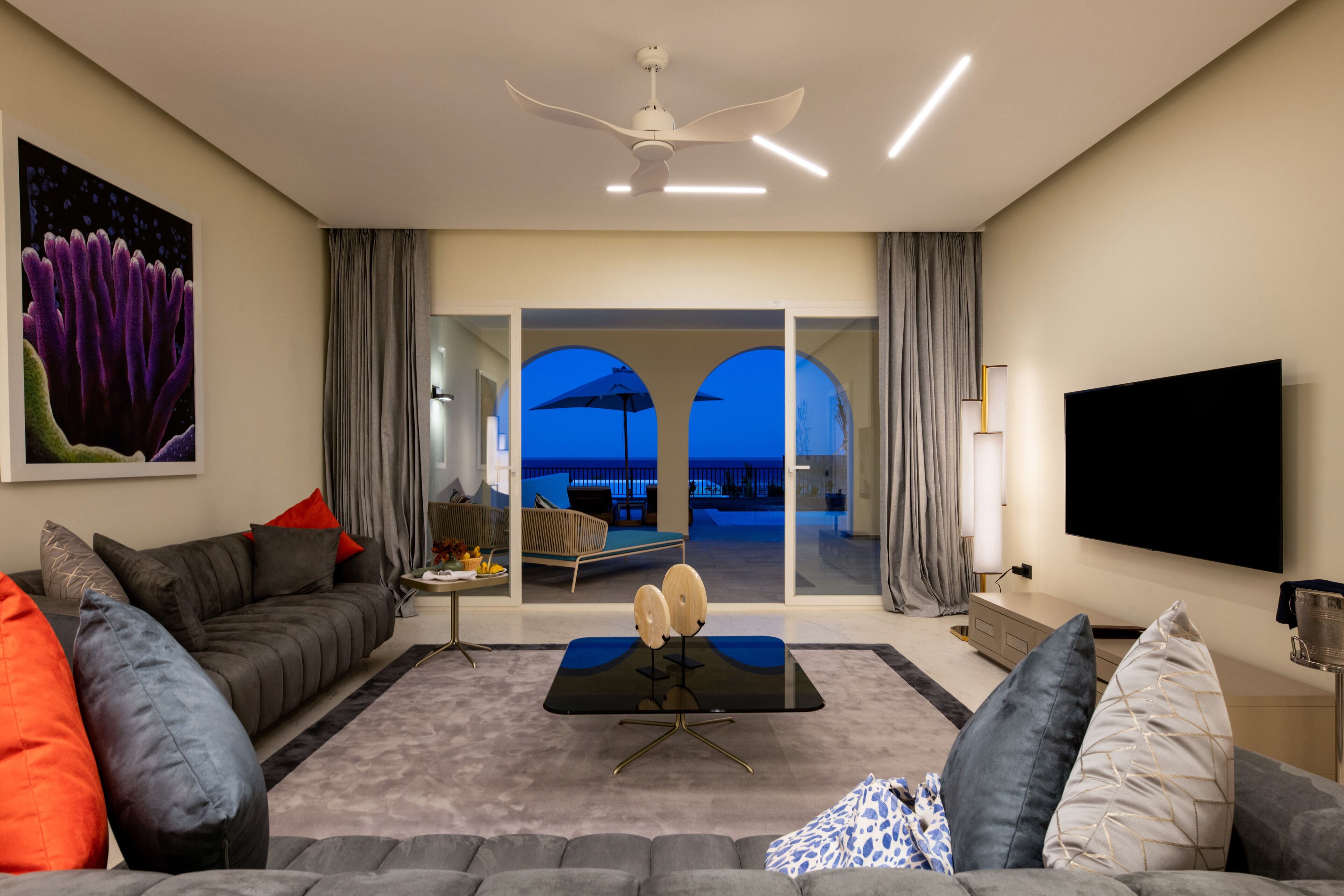 50-inch flat-screen TV with satellite channels, TV, table tennis