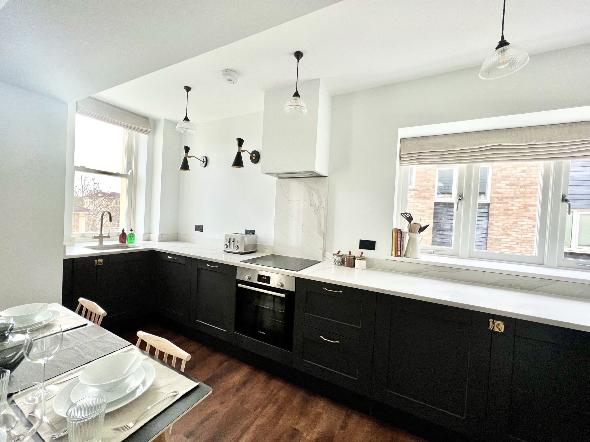 Fridge, microwave, oven, dishwasher