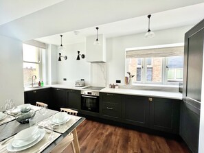 Fridge, microwave, oven, dishwasher