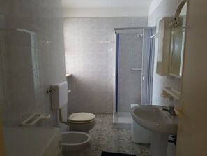 Regadera, secadora de cabello, bidet, toallas 