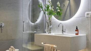 Douche, sĂšche-cheveux, serviettes fournies, papier toilette