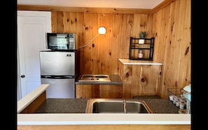 Réfrigérateur, micro-ondes, plaque de cuisson, cafetière/bouilloire