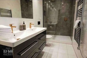 Regadera, secadora de cabello, toallas, jabón