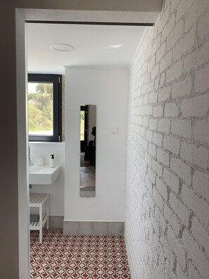 Shower, hair dryer, toilet paper