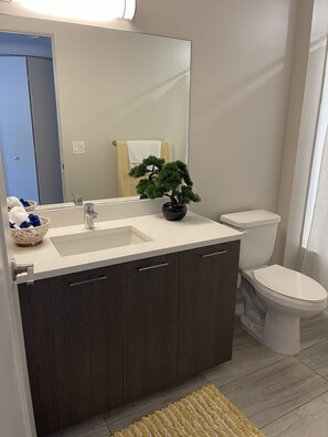 Combined shower/bathtub, bidet, shampoo