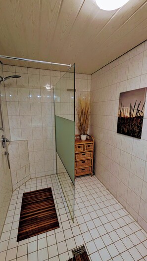 Dusche, Haartrockner, Handtücher, Seife