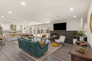 TV, fireplace, computer monitors