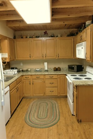 Microondas, lavavajillas, cafetera y tetera y utensilios de cocina 