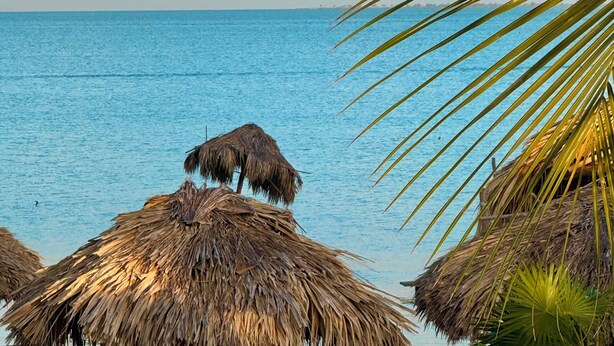 A beach scene with thatched huts and palm fronds. - Secret Beach Cabanas, Orange Cabana Just Steps from the Water! (San Pedro)
