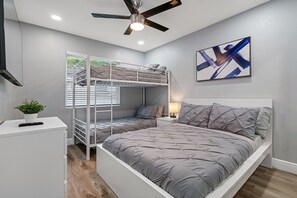 2 bedrooms, iron/ironing board, travel crib, WiFi (free)