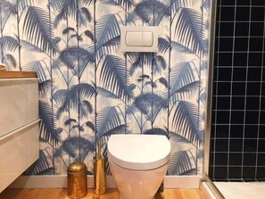 Douche, sèche-cheveux, serviettes fournies