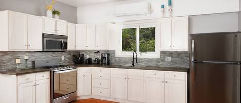 Frigorífico, microondas, horno y placa de cocina