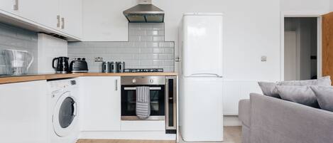 Fridge, microwave, oven, dishwasher