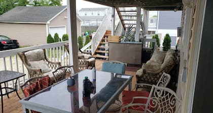 Steps to the beach and boards,with decks and parking