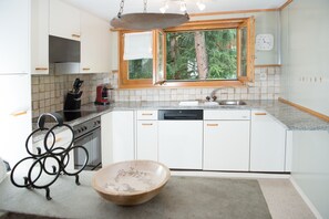Kühlschrank, Ofen, Geschirrspüler, Wasserkocher mit Kaffee-/Teezubehör