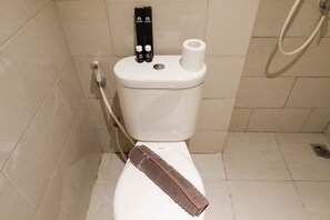 Shower, free toiletries, towels