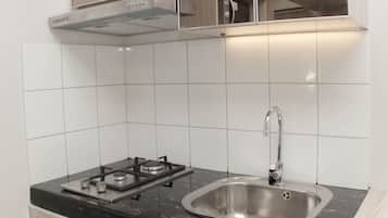 Fridge, stovetop, cookware/dishes/utensils